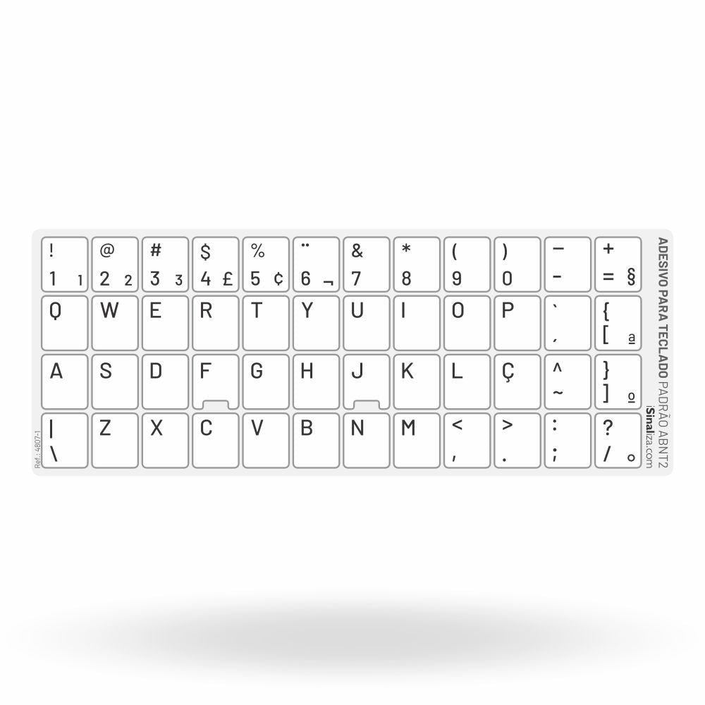 Adesivo Português Teclado Padrão ABNT2 - Cor Branco e Preto