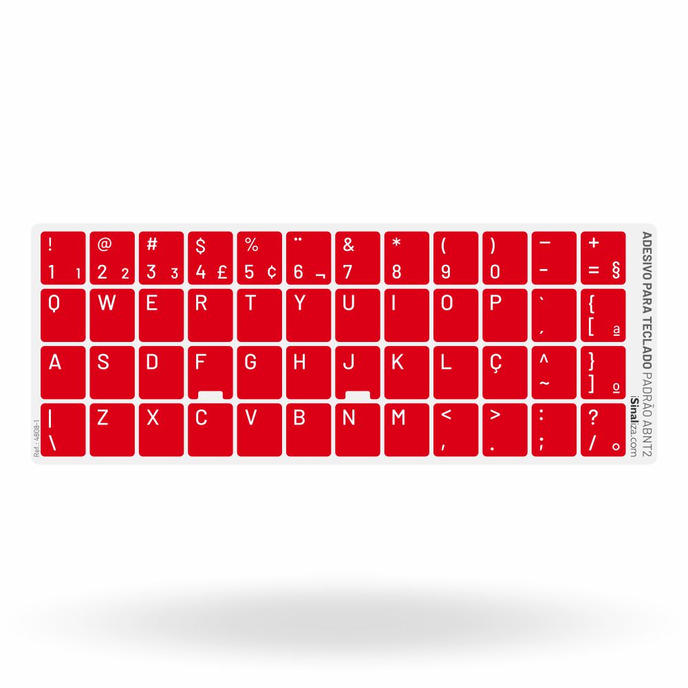 Adesivo Português Teclado Padrão ABNT2 - Cor Vermelho e Branco