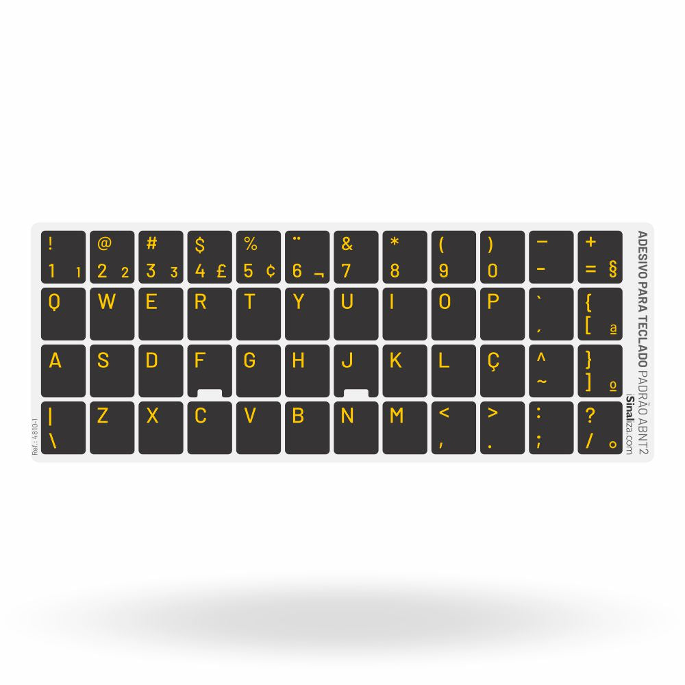 Adesivo Português Teclado Padrão ABNT2 - Cor Preto e Amarelo