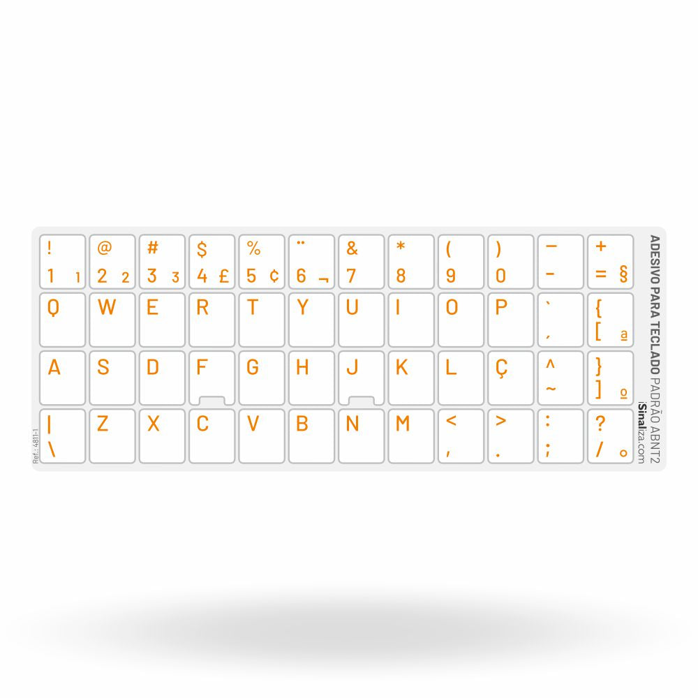 Adesivo Português Teclado Padrão ABNT2 - Cor Branco e Laranja