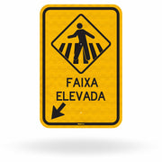 Placa Passagem de Pedestres (Faixa Elevada) - Seta Esquerda (A-32b)