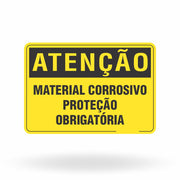 Placa Atenção - Material Corrosivo Proteção Obrigatória