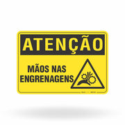Placa Atenção - Mãos nas Engrenagens