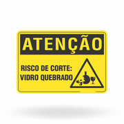 Placa Atenção - Risco de Corte Vidro Quebrado