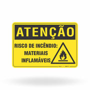 Placa Atenção - Risco de Incêndio Materiais Inflamáveis