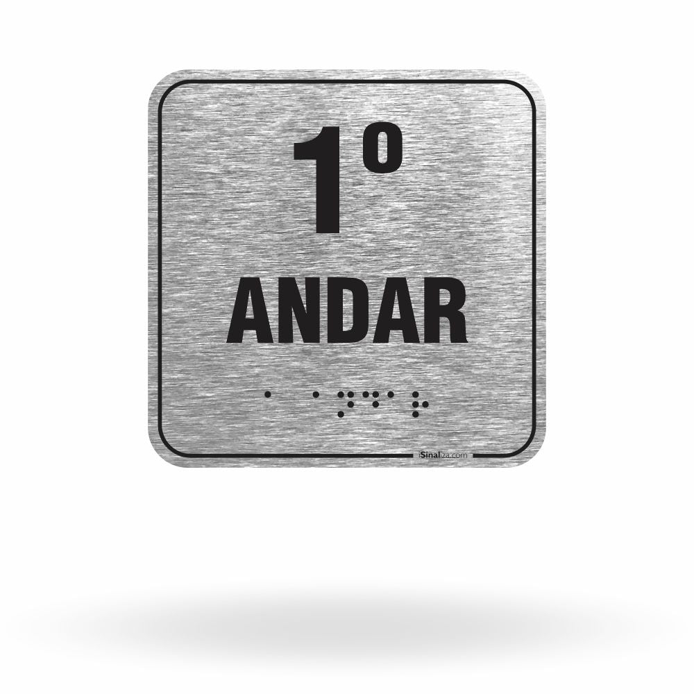 Placa de Sinalização "1º Andar" com Braille e Relevo