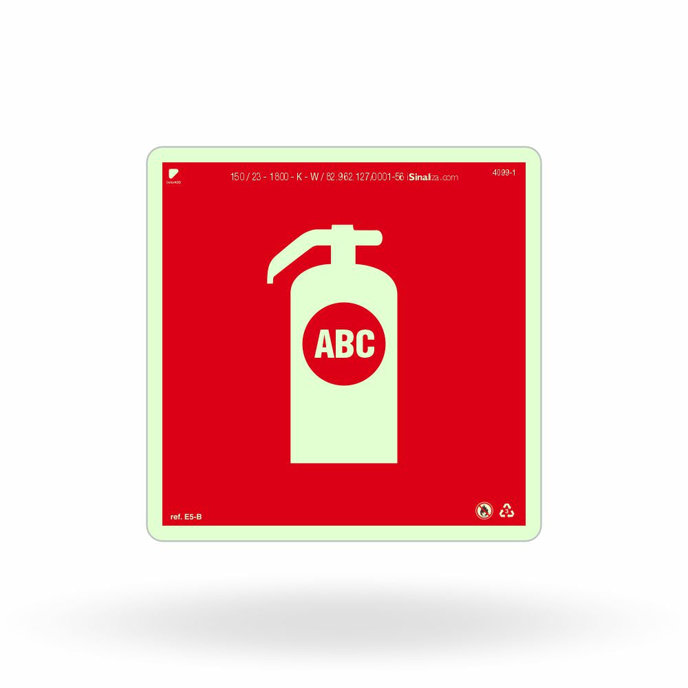 Placa "Extintor ABC" Fotoluminescente E5-B com ColorAdd