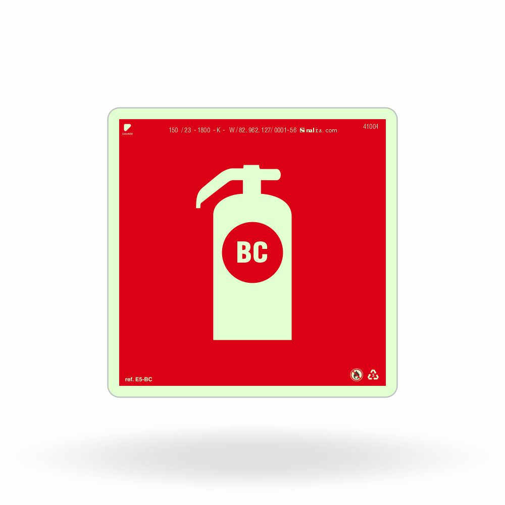 Placa "Extintor BC" Fotoluminescente E5-BC com ColorAdd
