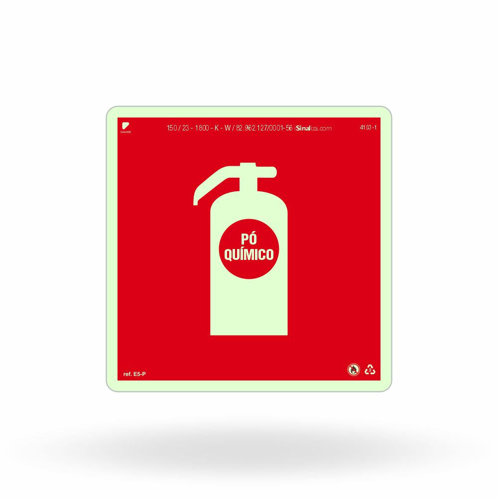 Placa "Extintor Pó Químico" Fotoluminescente E5-P com ColorAdd