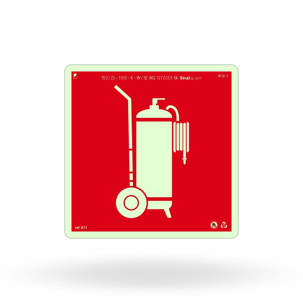 Placa "Extintor Tipo Carreta" Fotoluminescente E11 com ColorAdd