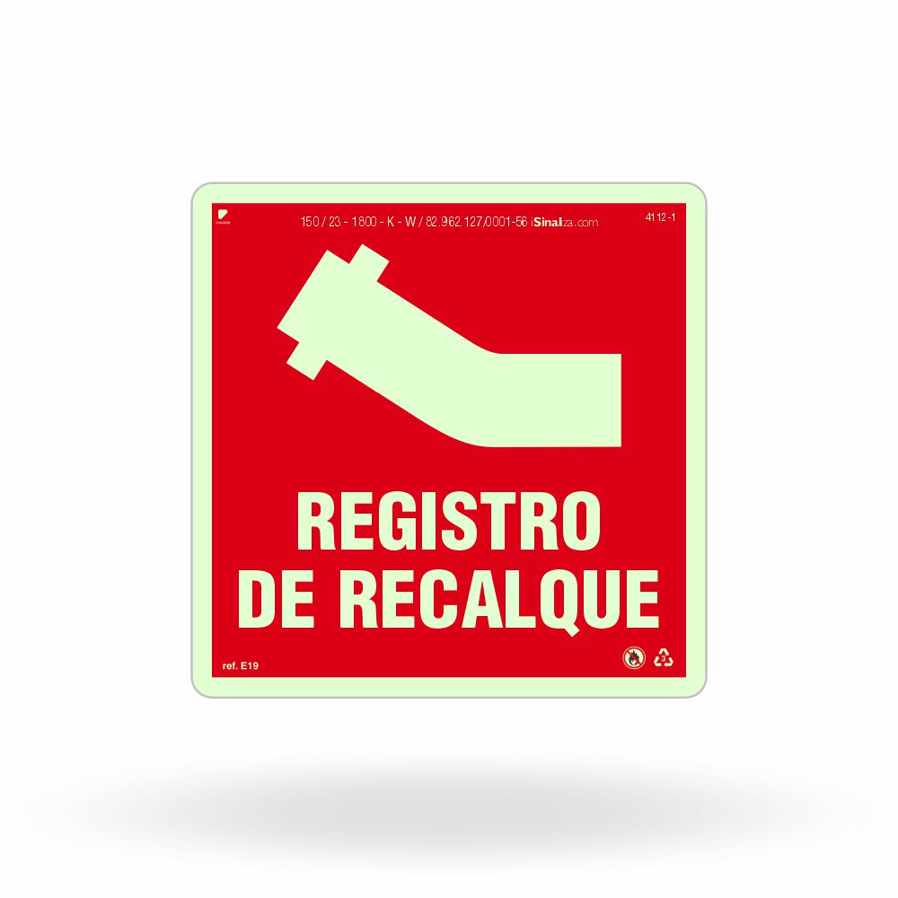 Placa "Registro de Recalque" Fotoluminescente E19 com ColorAdd