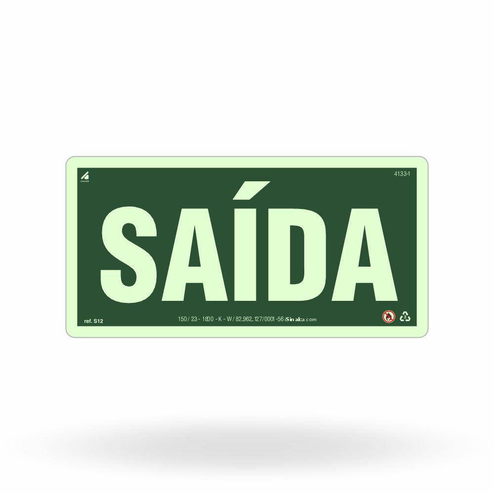 Placa Rota de Fuga "Saída" Fotoluminescente S12 com ColorAdd
