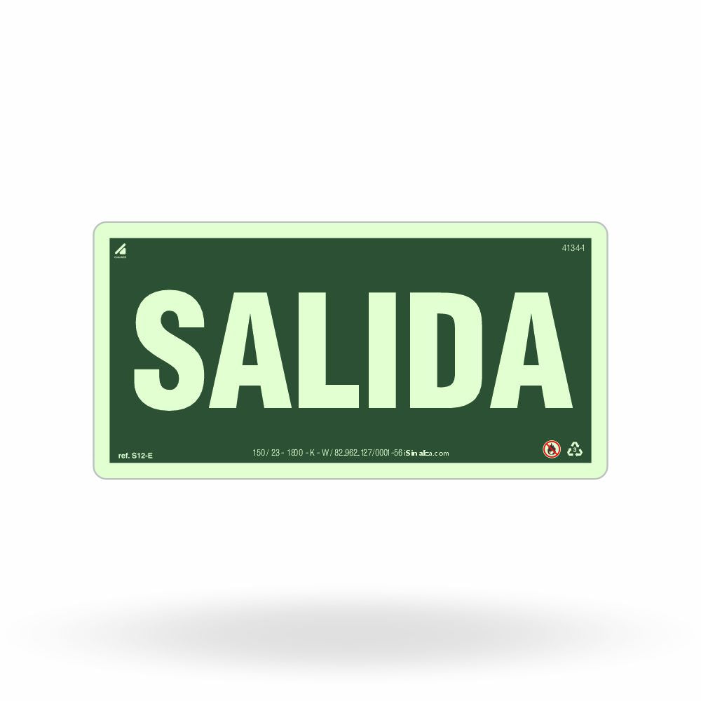 Placa Rota de Fuga "Salida" Fotoluminescente S12-E com ColorAdd