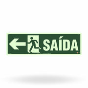 Placa Rota de Fuga "Saída à Esquerda" Fotoluminescente S13-E com ColorAdd