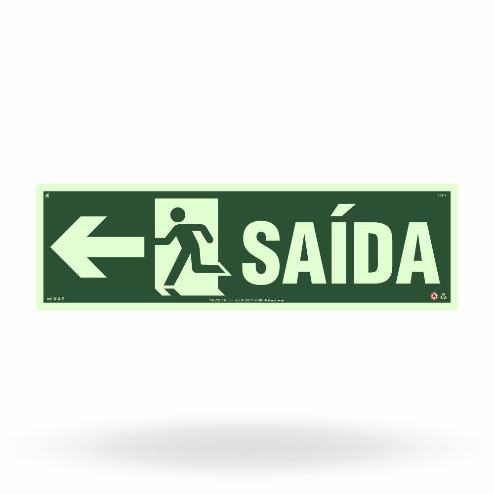 Placa Rota de Fuga Acessível "Saída à Esquerda" S16-E com ColorAdd