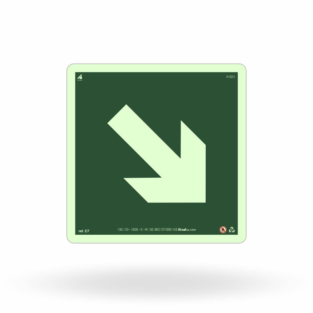 Placa Complementar "Seta Direita Baixo" Fotoluminescente C7 com ColorAdd