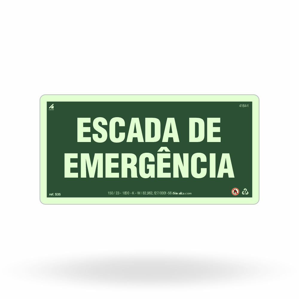 Placa "Escada de Emergência" Fotoluminescente S35 com ColorAdd