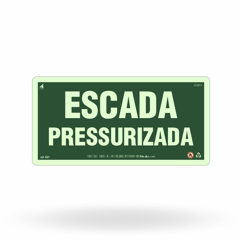 Placa "Escada Pressurizada" Fotoluminescente S27 com ColorAdd