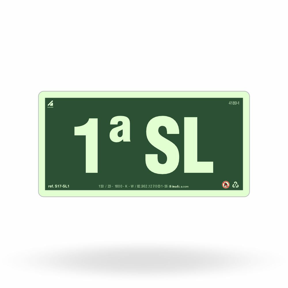 Placa de Andar "1º Subsolo" Fotoluminescente S17-SL1 com ColorAdd