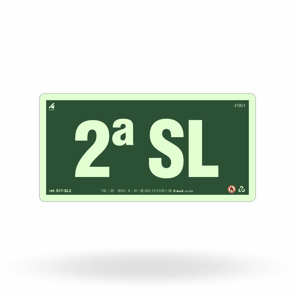 Placa de Andar "2º Subsolo" Fotoluminescente S17-SL2 com ColorAdd