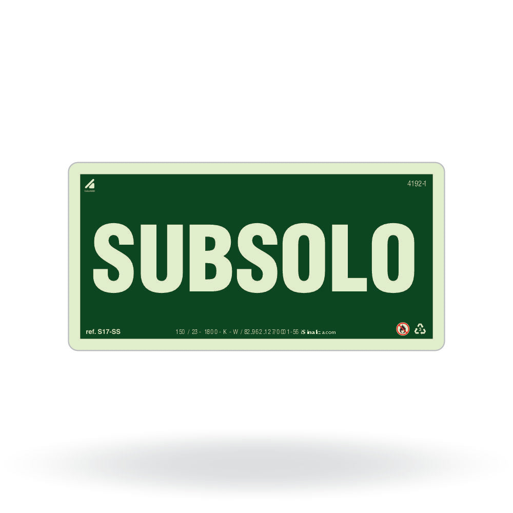 Placa de Andar "Subsolo" Fotoluminescente S17-SS com ColorAdd
