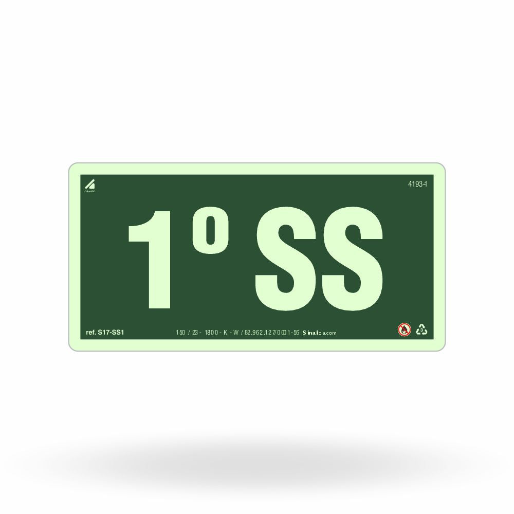 Placa de Andar "1º Subsolo" Fotoluminescente S17-SS1 com ColorAdd