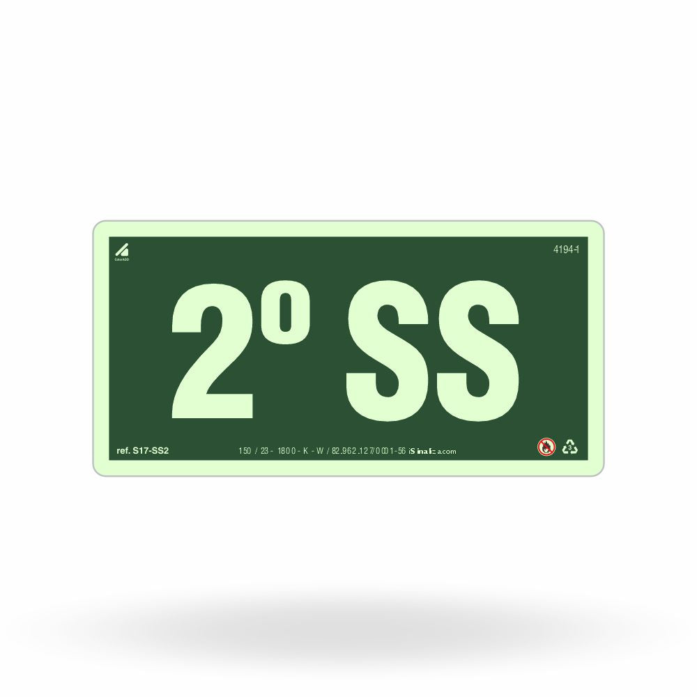 Placa de Andar "2º Subsolo" Fotoluminescente S17-SS2 com ColorAdd