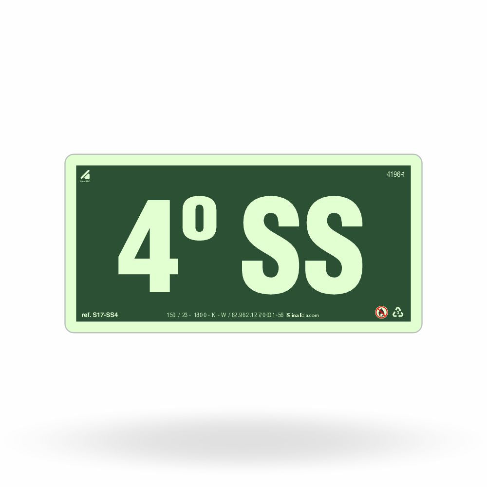 Placa de Andar "4º Subsolo" Fotoluminescente S17-SS4 com ColorAdd