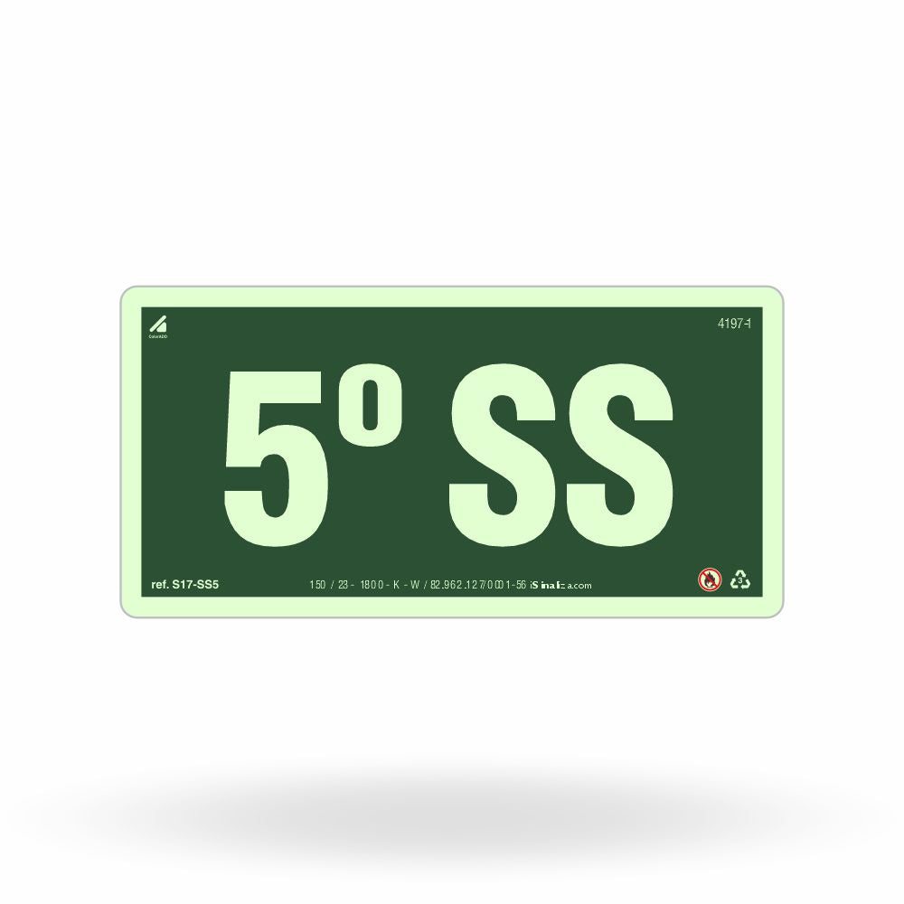 Placa "5º Subsolo" Fotoluminescente S17-SS5 com ColorAdd