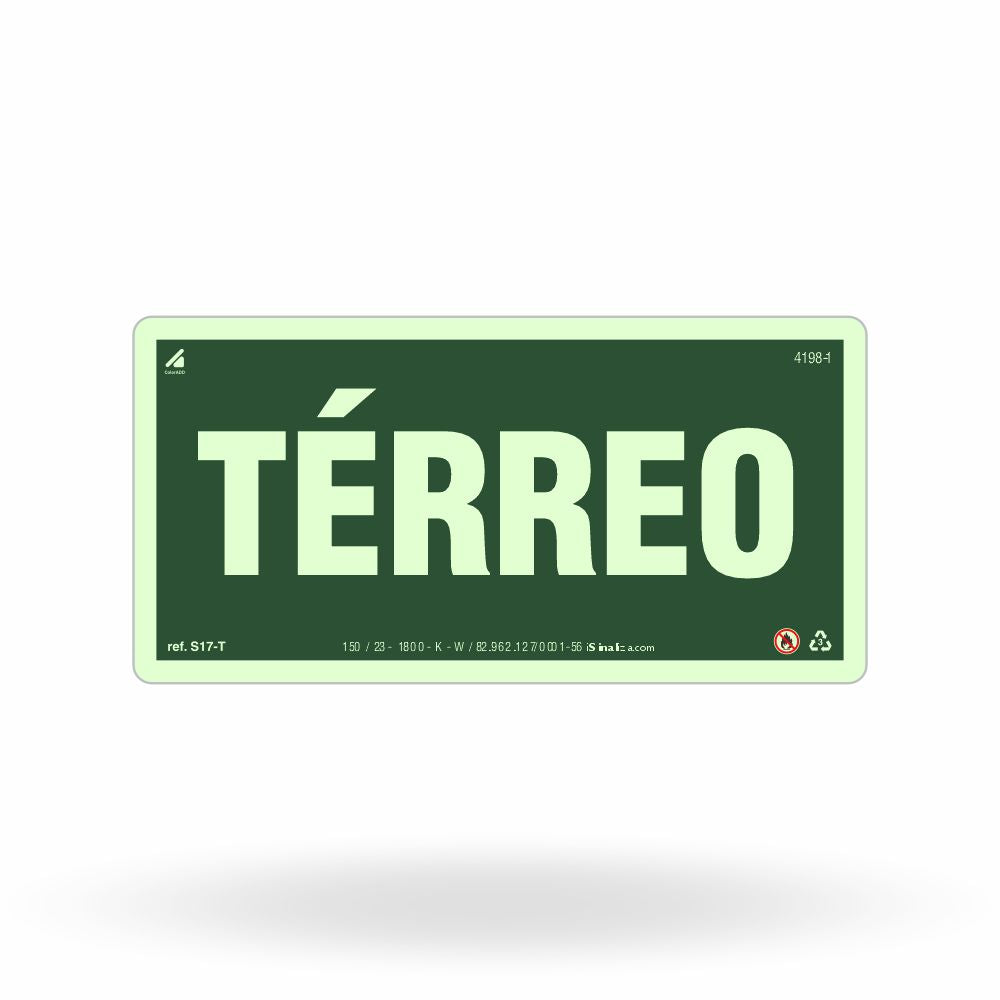Placa de Andar "Térreo" Fotoluminescente S17-T com ColorAdd