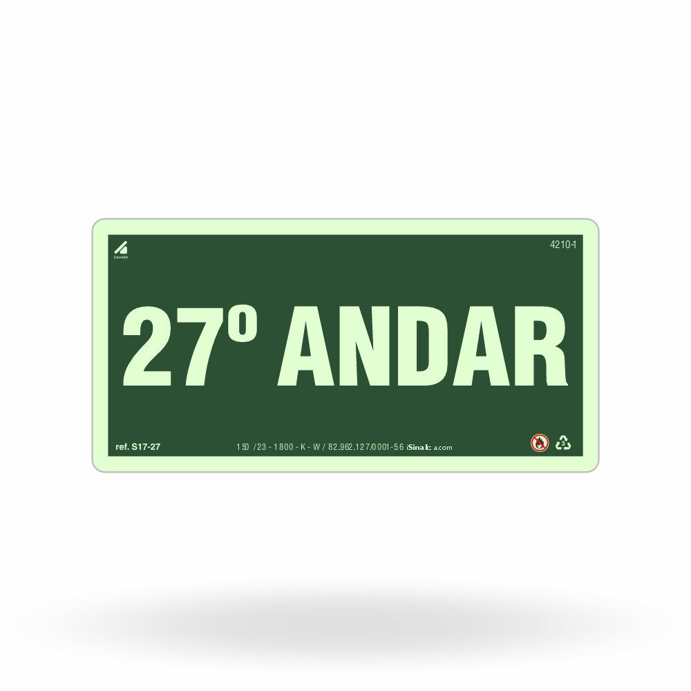 Placa "27º Andar" Fotoluminescente S17-27 com ColorAdd