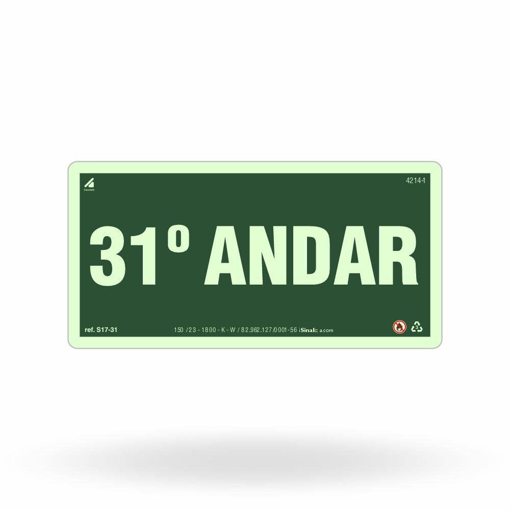 Placa "31º Andar" Fotoluminescente S17-31 com ColorAdd