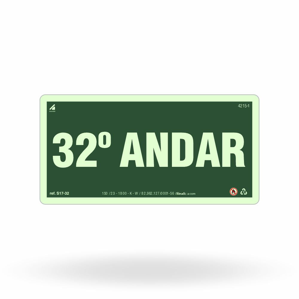Placa "32º Andar" Fotoluminescente S17-32 com ColorAdd
