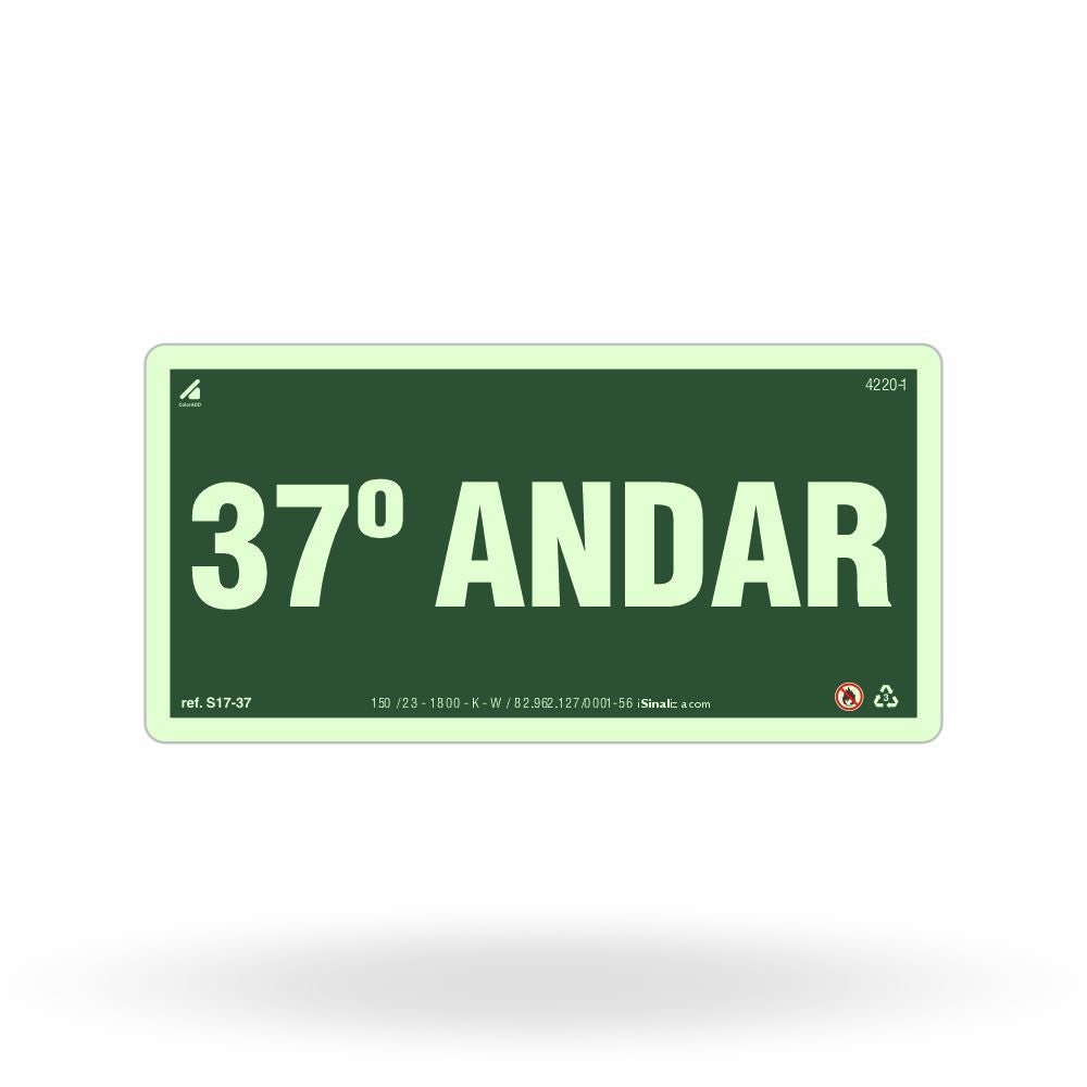 Placa "37º Andar" Fotoluminescente S17-37 com ColorAdd
