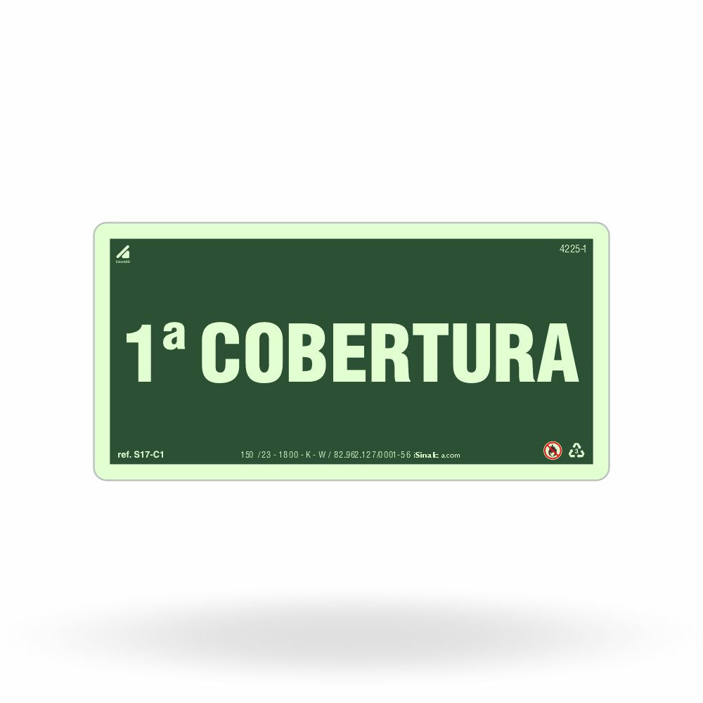 Placa "1ª Cobertura" Fotoluminescente S17-C1 com ColorAdd