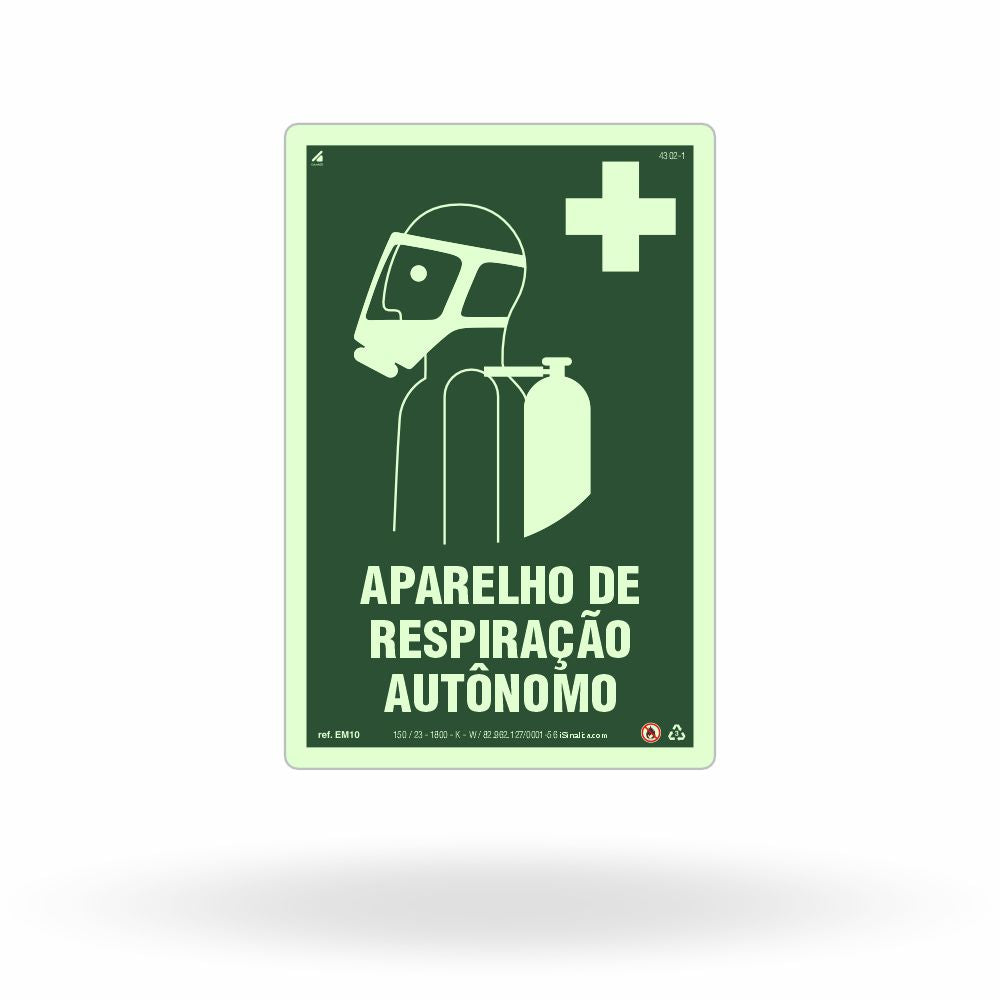 Placa "Aparelho de Respiração Autônomo" Fotoluminescente EM10 com ColorAdd