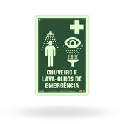 Placa "Chuveiro e Lava-Olhos de Emergência" Fotoluminescente EM9 com ColorAdd