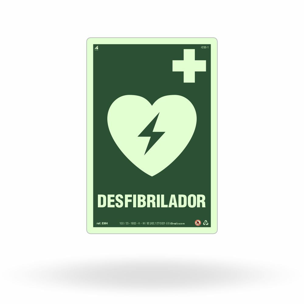 Placa "Desfibrilador" Fotoluminescente EM4 com ColorAdd