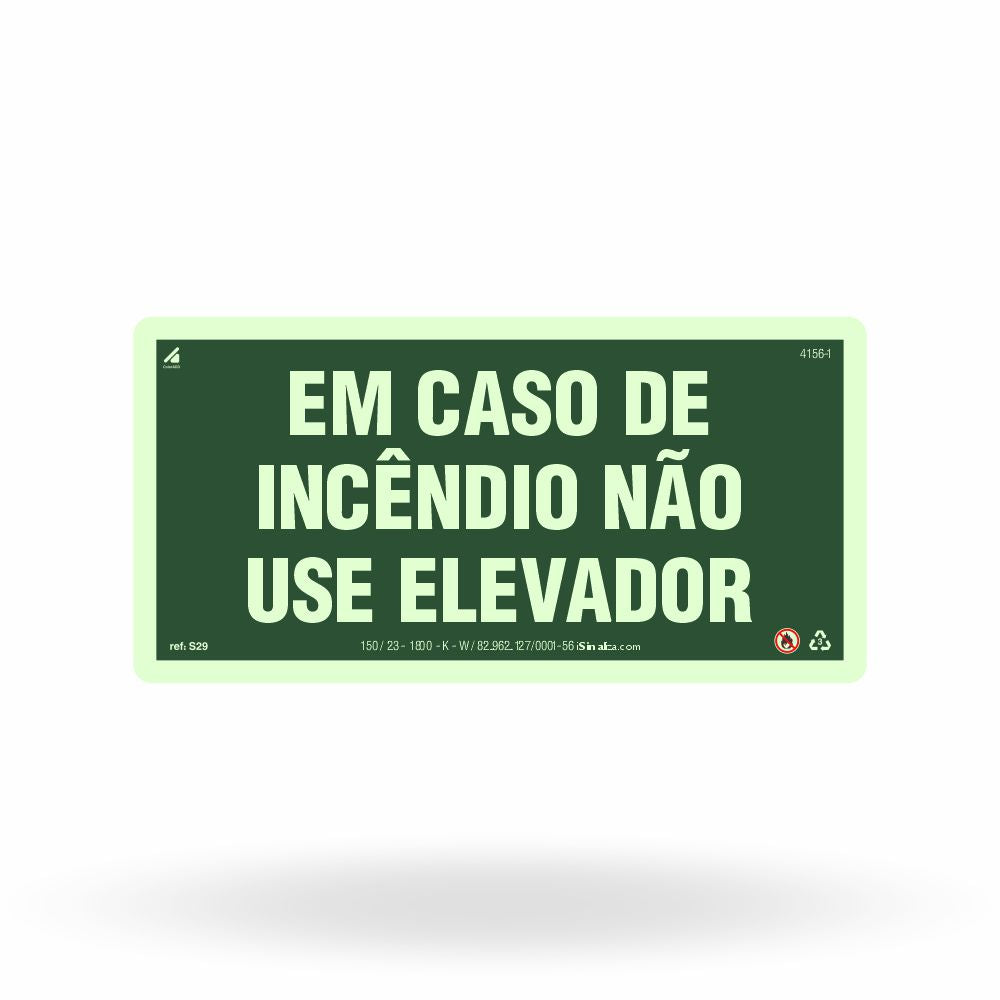 Placa "Em Caso de Incêndio Não Use o Elevador" S29 com ColorAdd