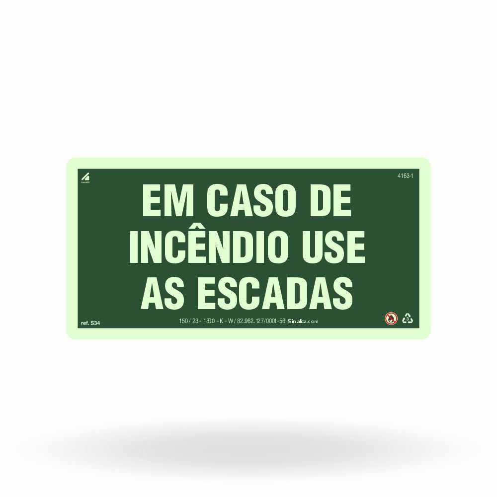 Placa "Em Caso de Incêndio Use as Escadas" S34 com ColorAdd