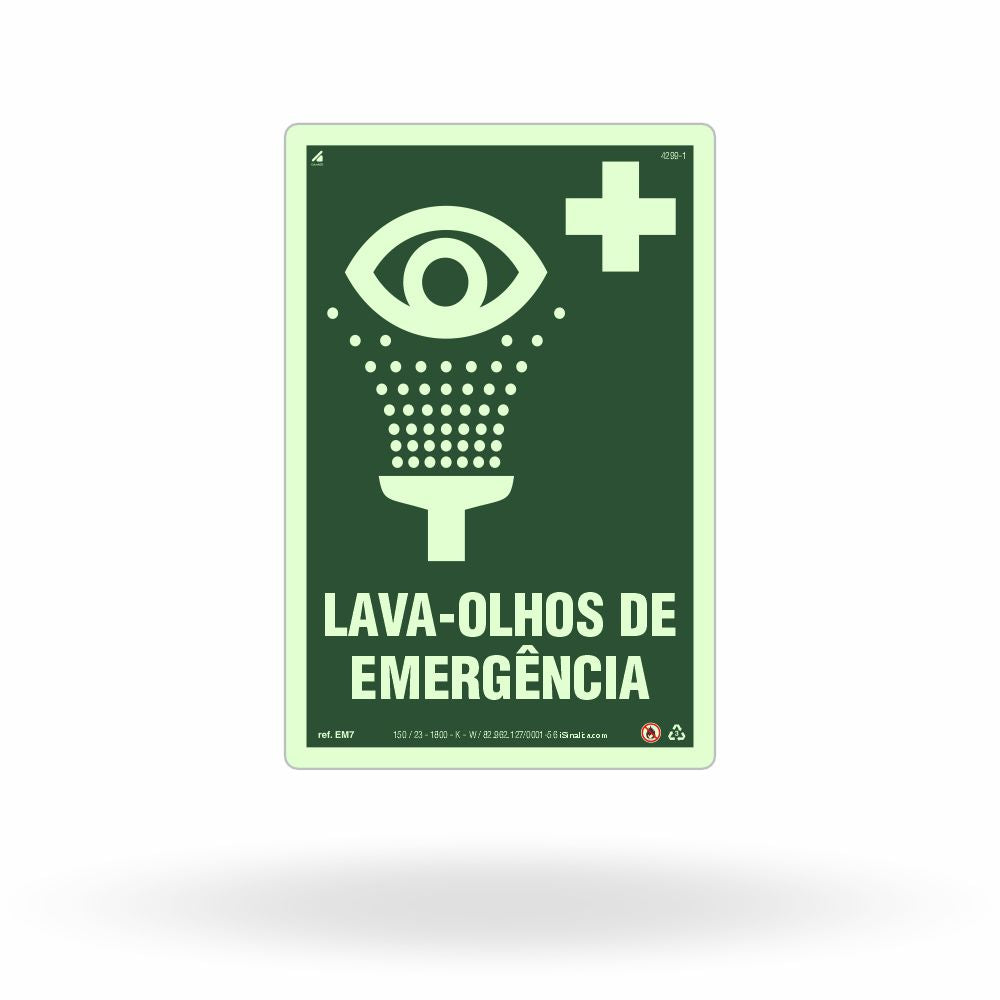 Placa "Lava-Olhos de Emergência" Fotoluminescente EM7 com ColorAdd