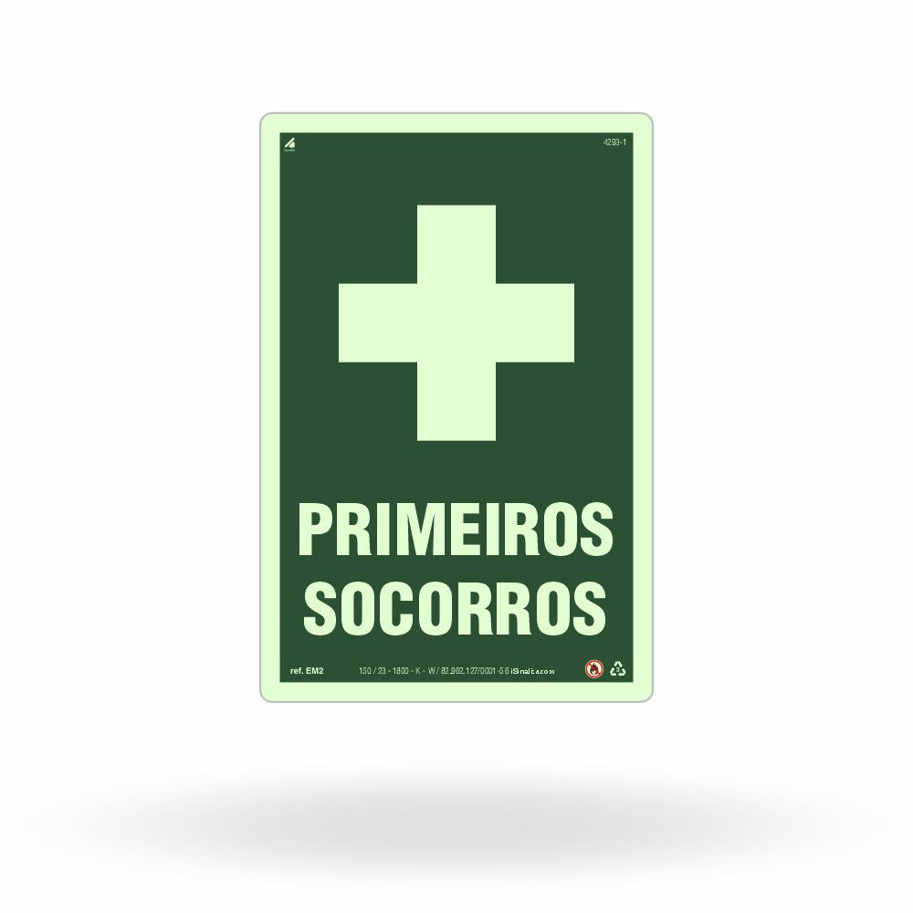 Placa "Primeiros Socorros" Fotoluminescente EM2 com ColorAdd