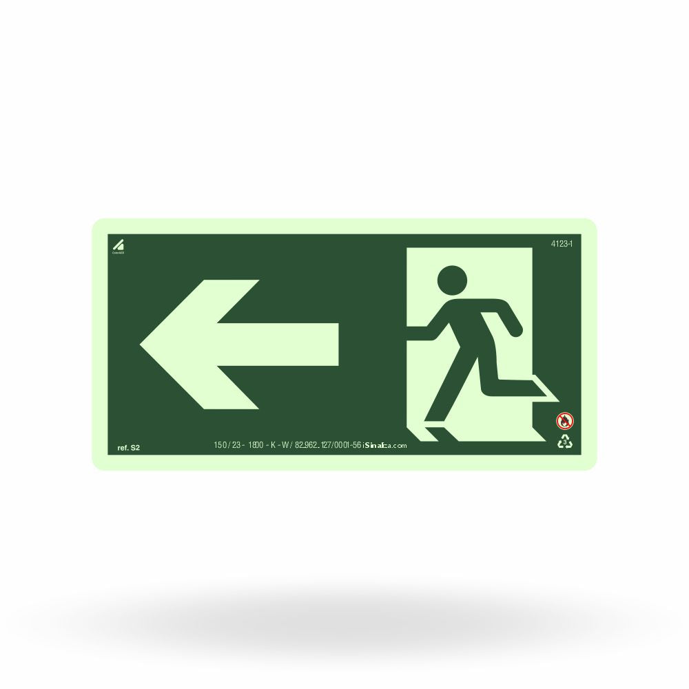 Placa Rota de Fuga "Saída à Esquerda" S2 com ColorAdd