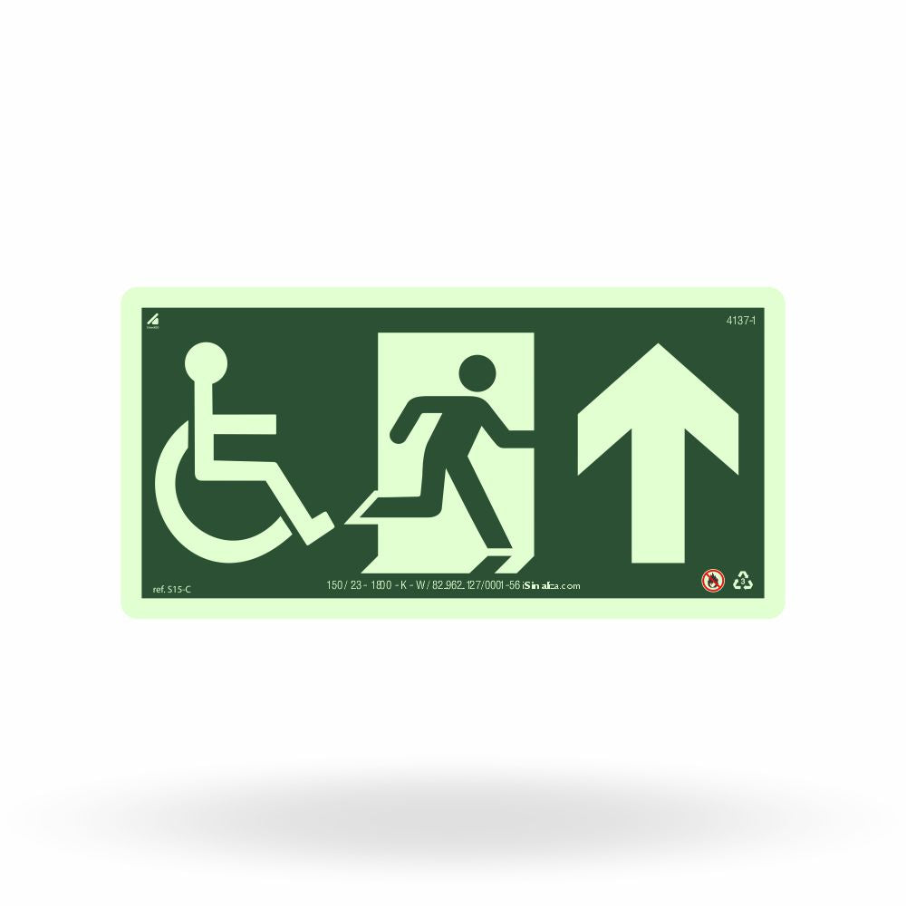 Placa Rota de Fuga Acessível "Siga em Frente" S15-C com ColorAdd