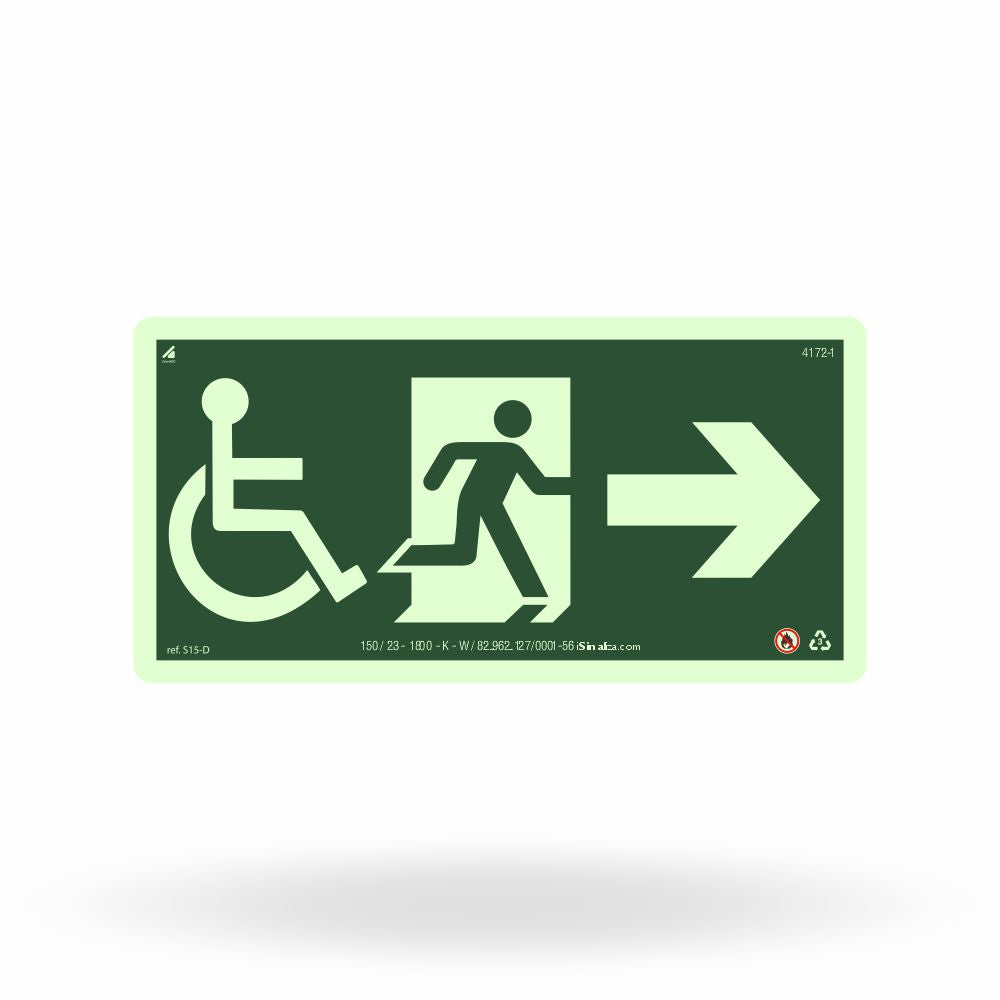 Placa Rota de Fuga Acessível "Saída à Direita" S15-D com ColorAdd