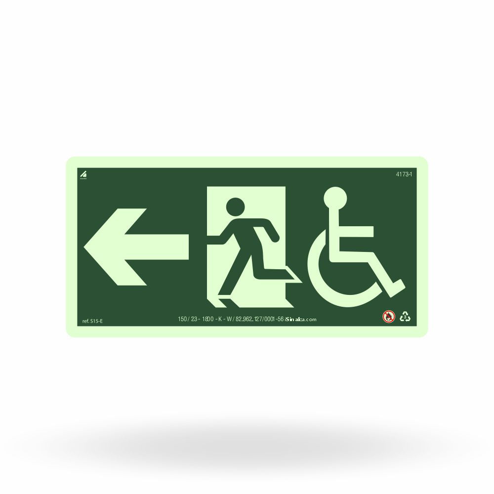 Placa Rota de Fuga Acessível "Saída à Esquerda" S15-E com ColorAdd