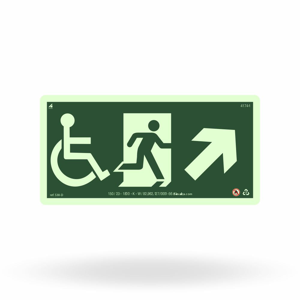 Placa Rota de Fuga Acessível "Sobe à Direita" S38-D com ColorAdd