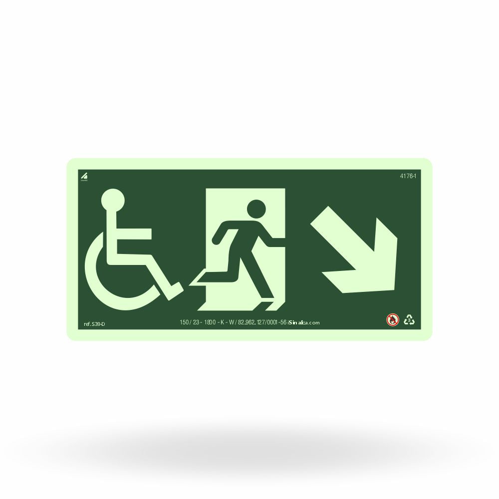 Placa Rota de Fuga "Desce à Direita" S39-D com ColorAdd