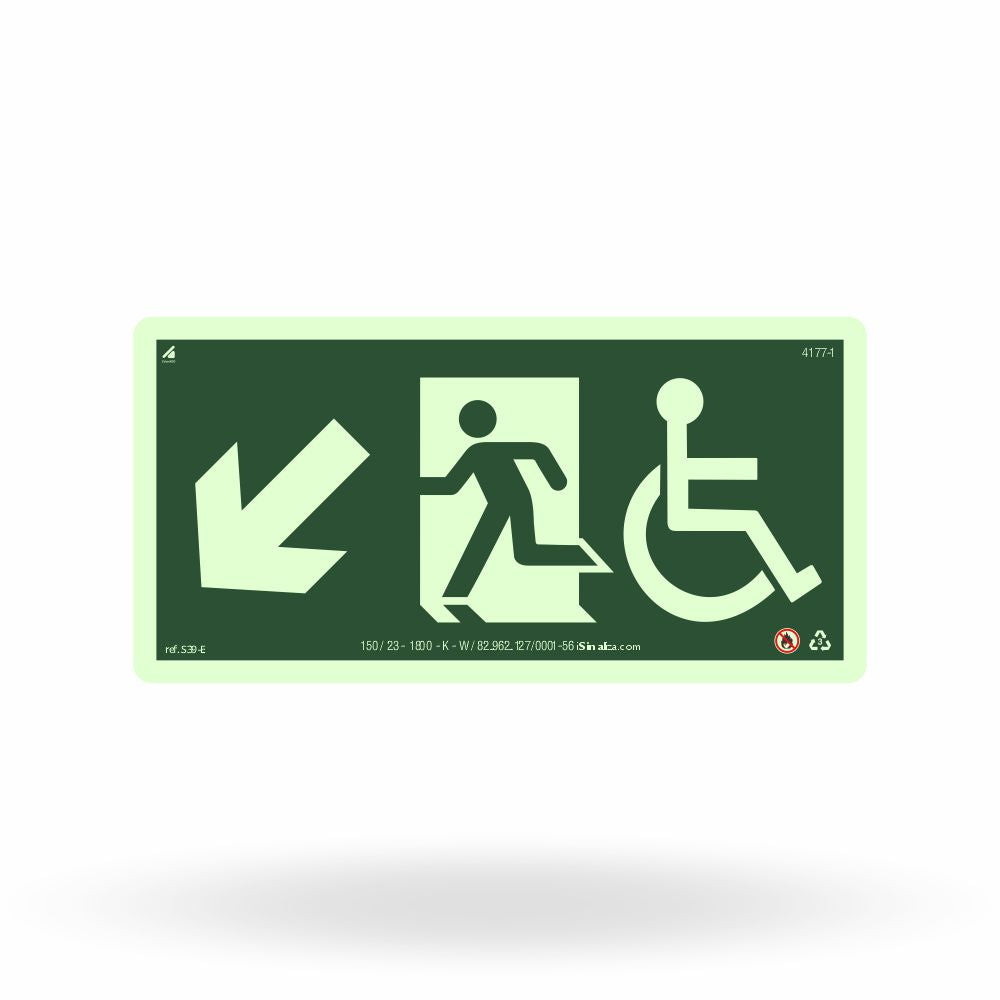 Placa Rota de Fuga "Desce à Esquerda" S39-E com ColorAdd