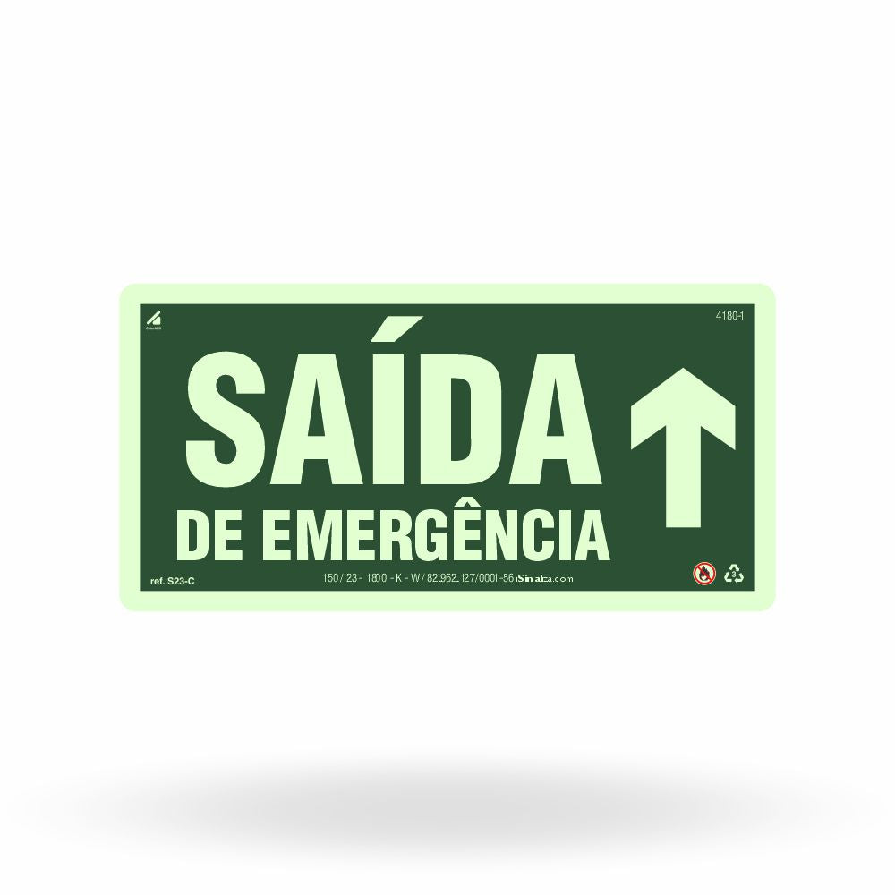 Placa "Saída de Emergência" (Seta Cima) S23-C com ColorAdd